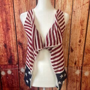 xhilaration american flag knit sweater vest sz small red white blue 4th of July